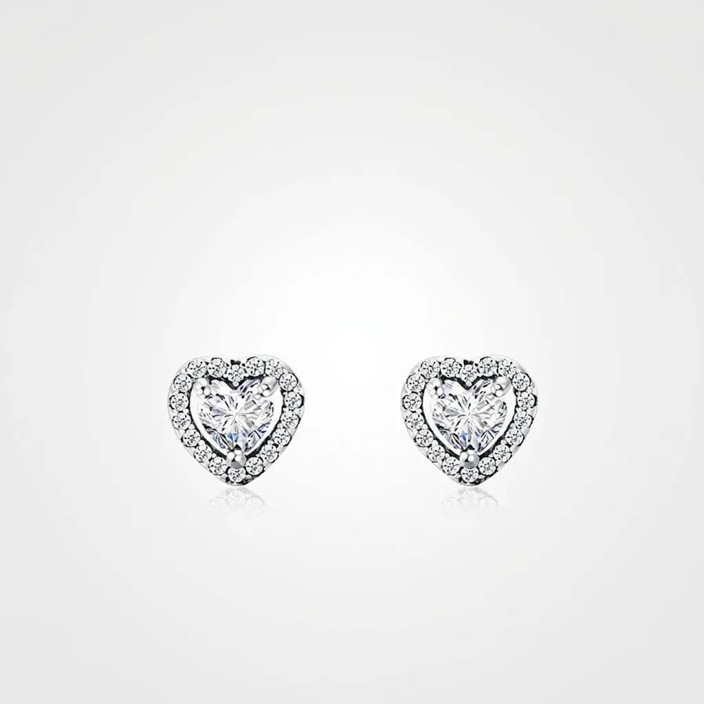 Heart Stud Earrings 925 Sterling Silver Cubic Zirconia Halo Micro Pave Elegant Minimalist Jewelry For Women Wedding Gift