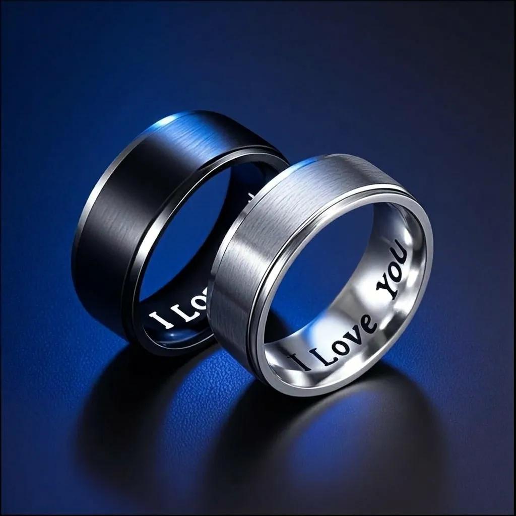 Band Ring Stainless Steel Brushed Matte I Love You Engraved Minimalist Fashion Jewelry For Men Women