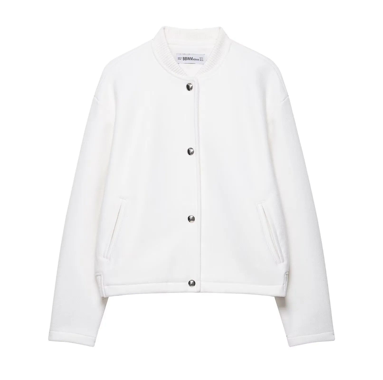 Women's Minimalist Soft Bomber Jacket Solid Color Baseball Collar Single Breasted Coat With Silver Metal Buttons Spring Autumn Outerwear