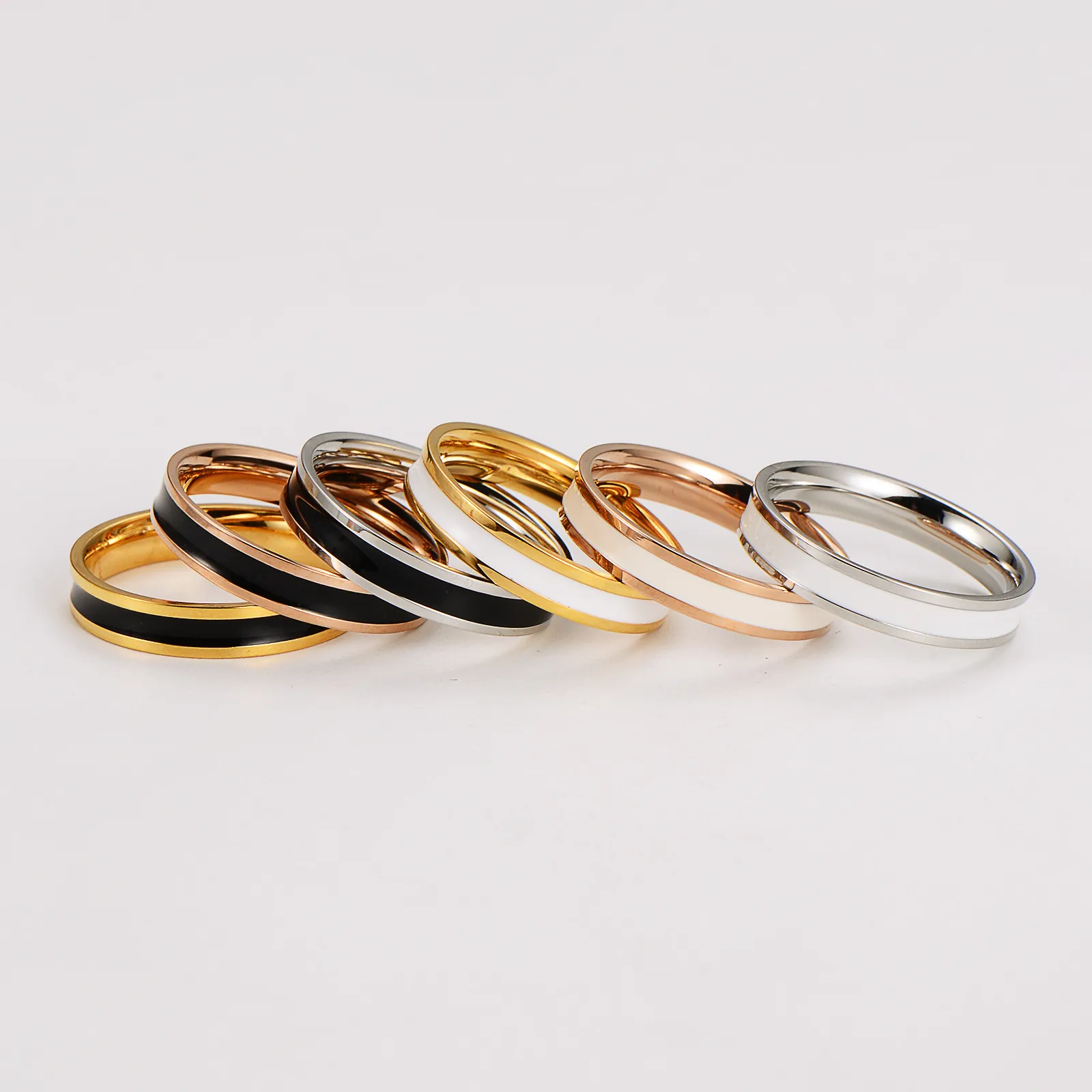 Anello Minimalista in Acciaio Inossidabile 304 per Donna Uomo Coppia Anello a Fascia in Smalto Bianco Nero Anello da Dito Geometrico Lucido Gioielli Regalo