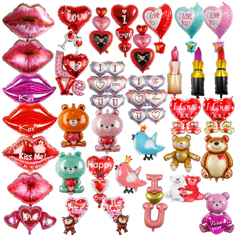 Valentine's Day Aluminum Foil Balloon Teddy Bear Heart Love Letter Lipstick Shaped Party Decorations Wedding Birthday Anniversary Decor