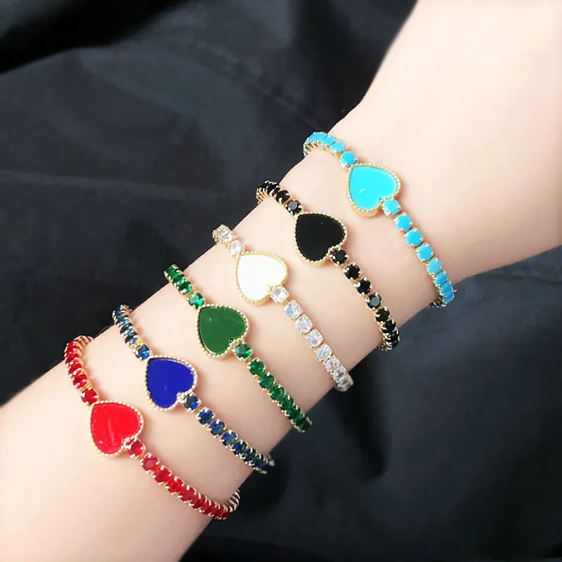 Heart Tennis Bracelet Gold Plated Copper Cubic Zirconia Heart Charm Elegant Fashion Jewelry For Women