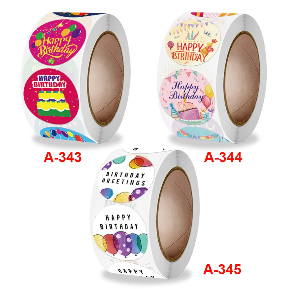 Round Decorative Stickers Roll Happy Birthday Thank You Seal Labels Cartoon Patterns Self-Adhesive For Gift Decoration