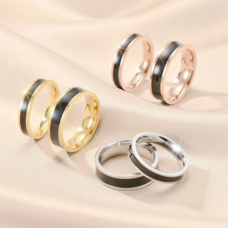 Minimalist Titanium Steel Ring Enamel Drip Fashion Jewelry Luxury Geometric Finger Band For Women Men Couple