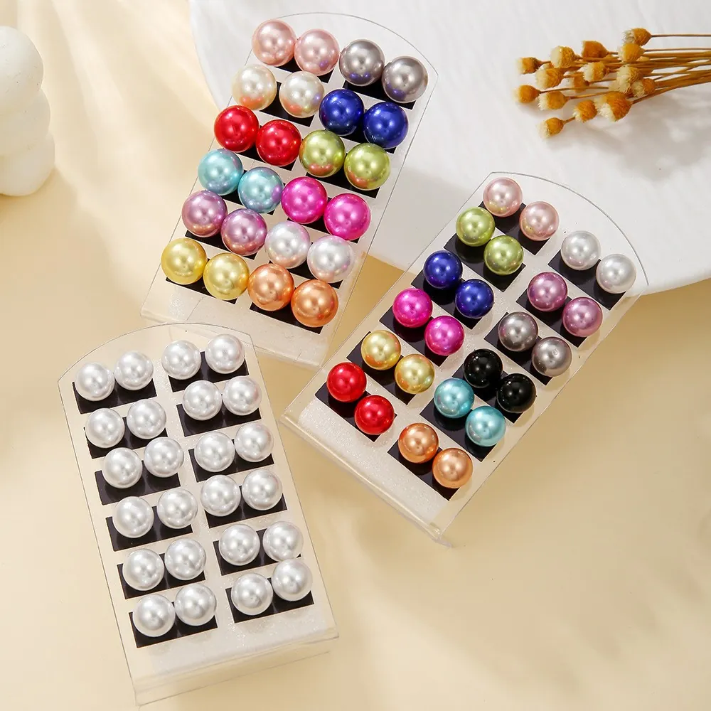Round Imitation Artificial Pearl Stud Earrings Minimalist Colorful Steel Earring Post Elegant Jewelry For Women