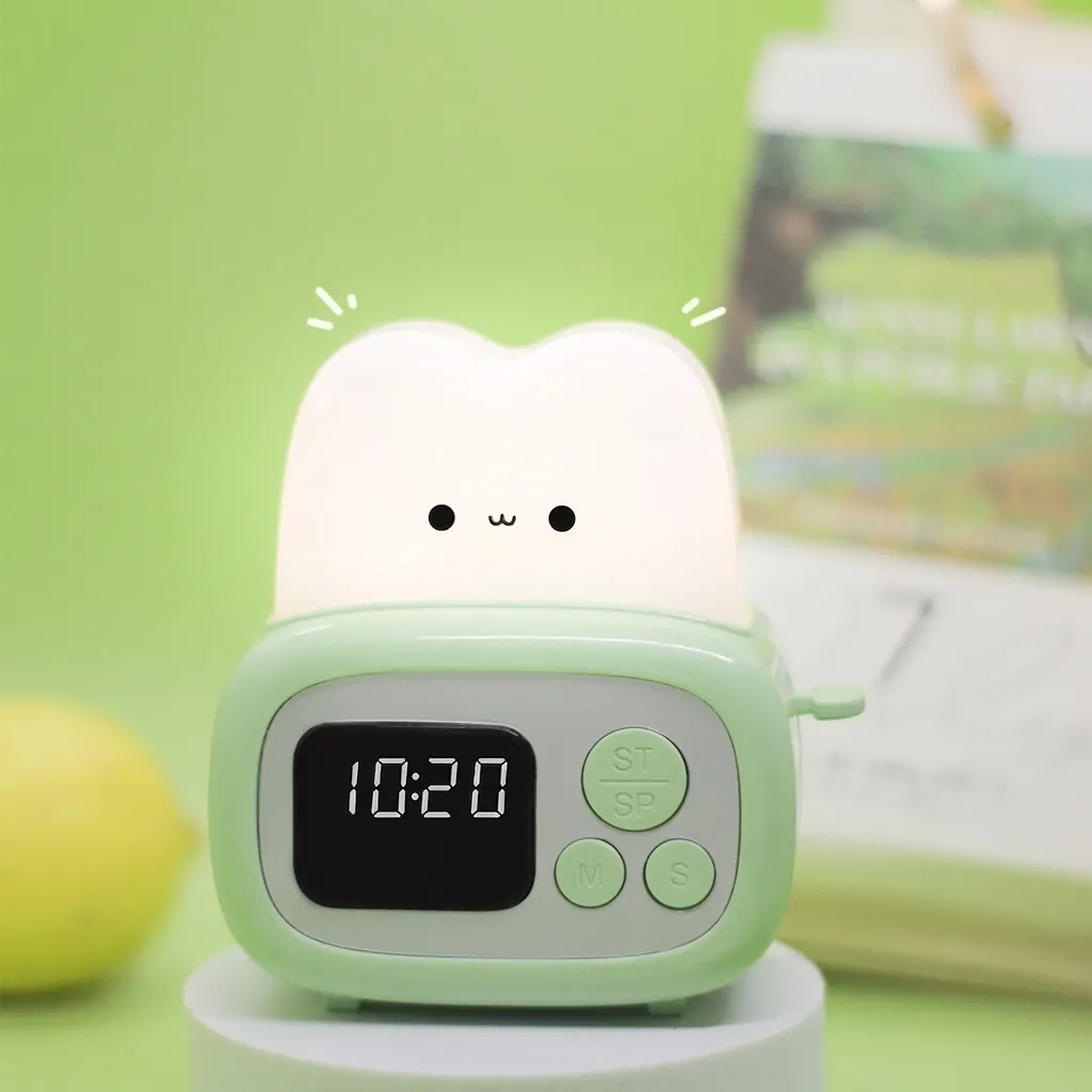 Brotmaschinenform Nachtlicht Digitaler Wecker Timer LED Wiederaufladbare Nachttischlampe Für Kinder Studenten Schlafsaal