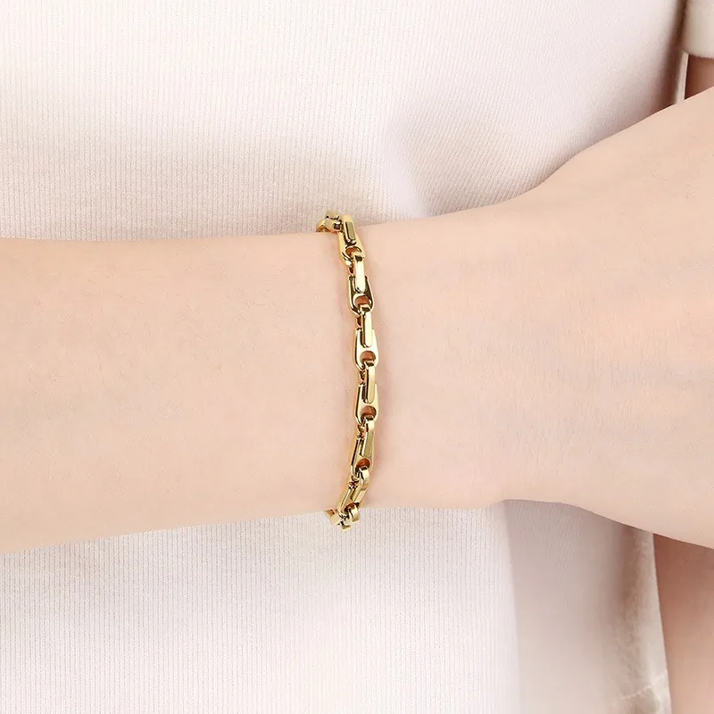 Bracelet En Acier Inoxydable Mode Grain De Café Chaîne À Maillons Bijoux Hip Hop Punk Minimaliste Pour Hommes Et Femmes