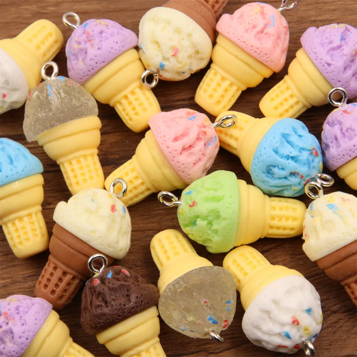Resin Ice Cream Cone Charms Colorful Sweet Pendants For DIY Jewelry Making Keychain Phone Decor Necklace Bracelet