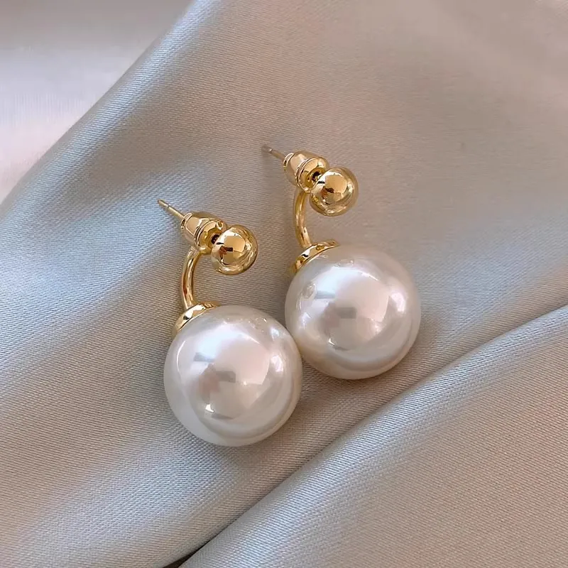 Elegant Faux Artificial Pearl Stud Earrings With 925 Sterling Silver Earring Post Exquisite Gold Ball Geometric Jewelry For Women