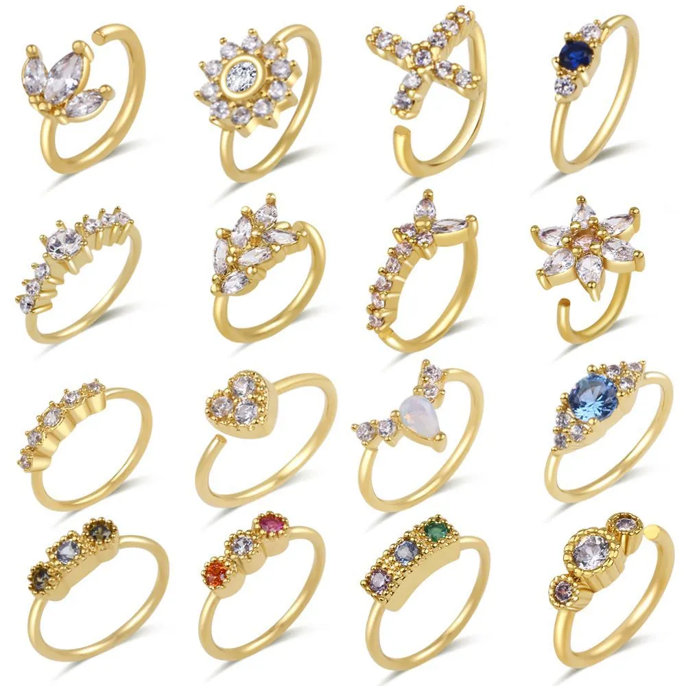 Nose Hoop Rings 18K Gold Plated Copper Cubic Zirconia Heart Flower Star Cross Micro Pave Piercing Jewelry For Women