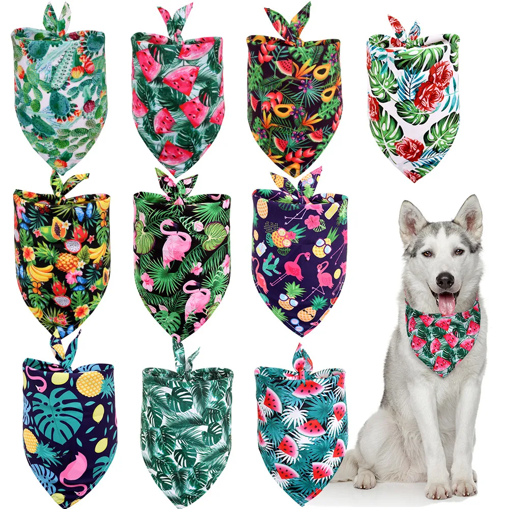 Pet Bandana Tropical Fruit Print Triangular Scarf Polyester Breathable Dog Cat Bib Summer Accessories Flamingo Watermelon