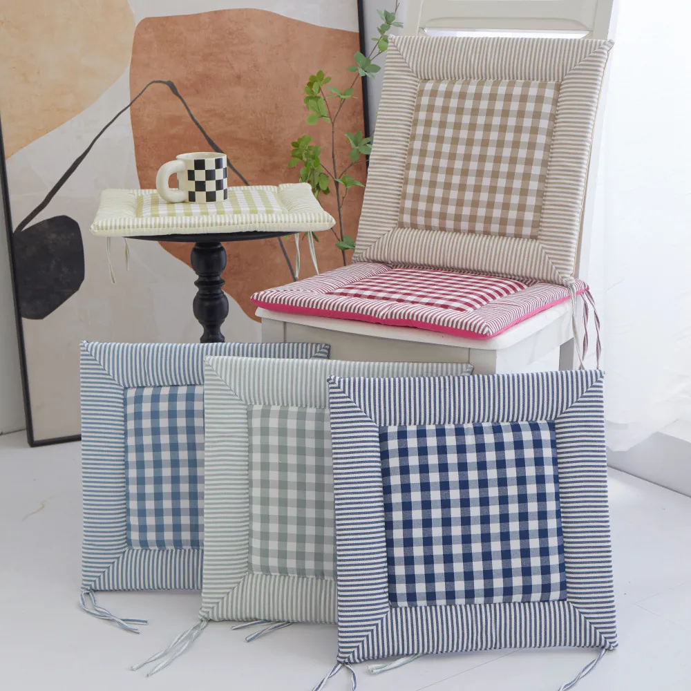 Plaid Checkered Square Seat Cushion With Ties Polyester Breathable Chair Pad For Dining Room Office Home Decor