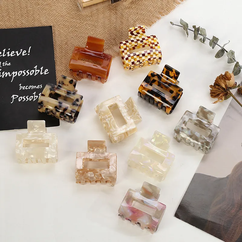 Vintage Acetate Hair Claw Clip Geometric Square Hollow Tortoise Shell Marble Pattern Nonslip Hair Clamp Accessory For Women