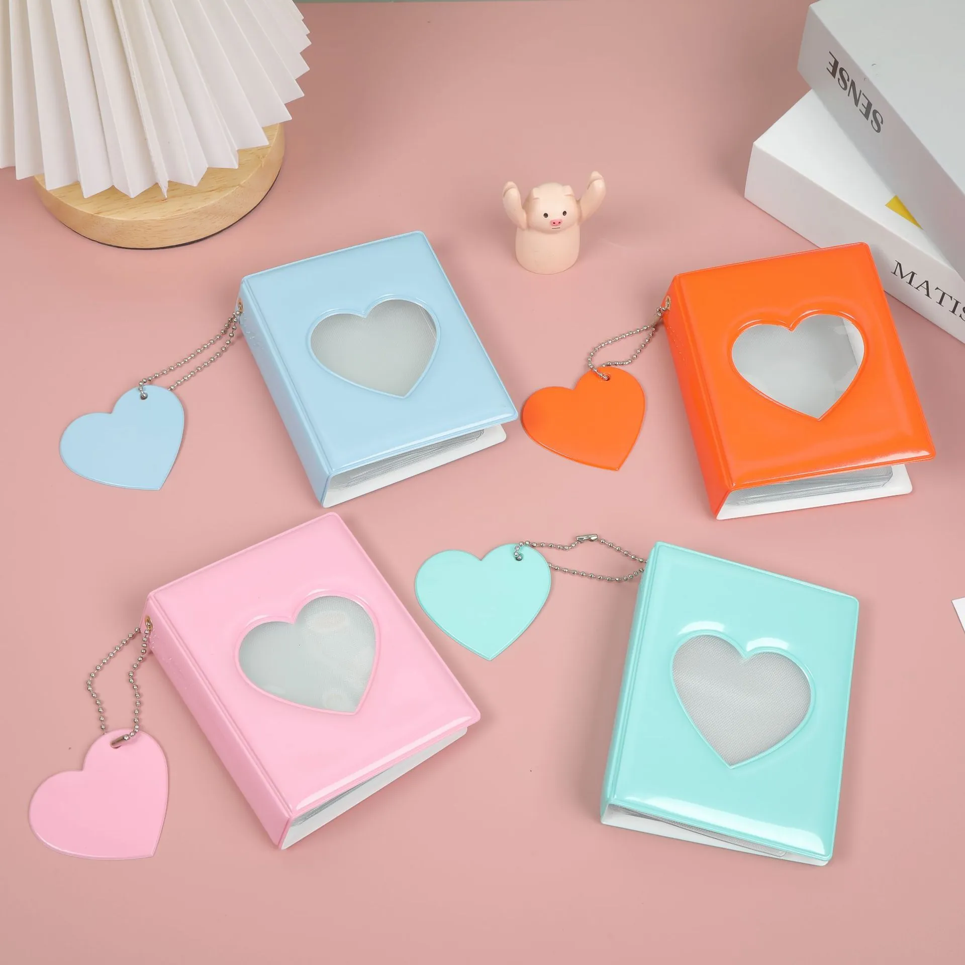 Mini Photo Album Photocard Binder Mirror PVC Heart Circle Cut-out Idol Card Storage Case With Pendant Portable