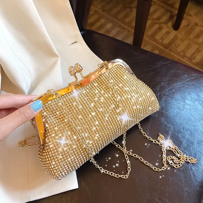 Luxury Rhinestone Evening Clutch Bag Sparkling Diamond Wedding Party Handbag Metal Chain Shoulder Crossbody For Women