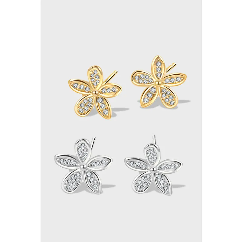 Flower Stud Earrings With 925 Sterling Silver Earring Post Micro Paved Rhinestone Camellia Shape Elegant Jewelry Women