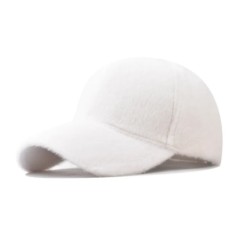 Faux Rabbit Fur Baseball Cap Warm Winter Soft Plush Solid Color Adjustable Outdoor Hat For Women