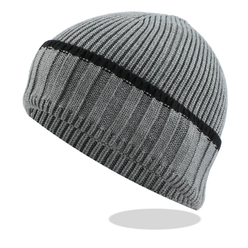Knitted Beanie Hat Striped Ribbed Acrylic Winter Warm Windproof Outdoor Sports Cap For Men And Women Unisex Solid Soft