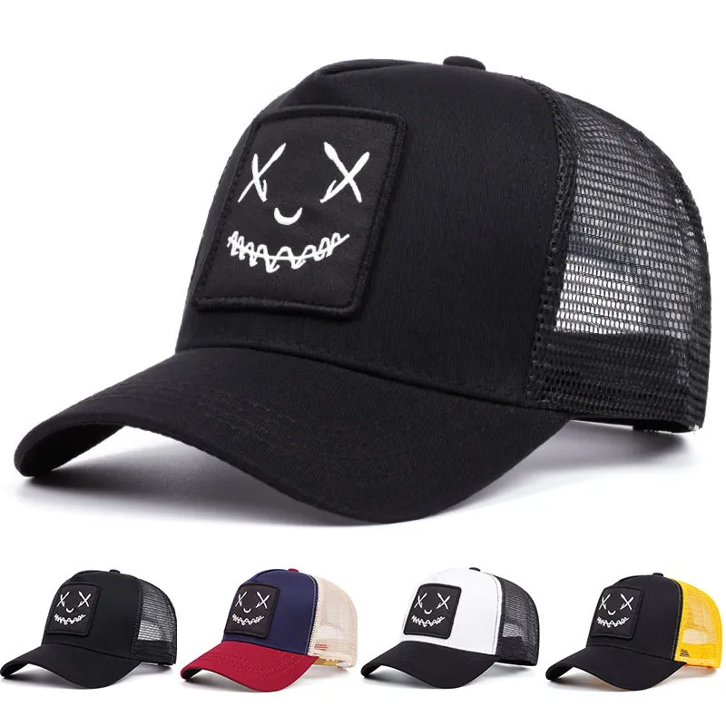 Trucker Hat Cotton Polyester Mesh Breathable Evil Smiley Embroidery Streetwear Baseball Cap Adjustable For Men Women