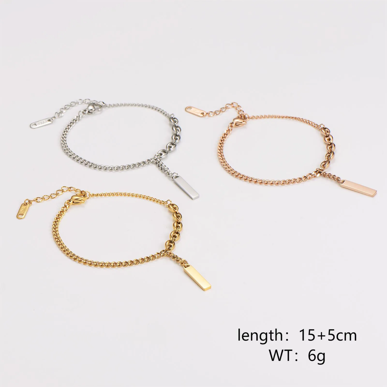 Bracelet Minimaliste en Acier Inoxydable avec Pendentif Lingot d'Or pour Femmes Bracelet Chaîne à Maillons Charme Rectangulaire