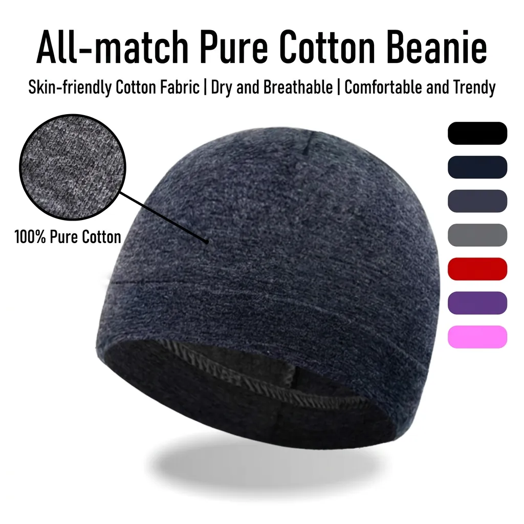 Reine Baumwolle Beanie Mütze Atmungsaktiv Schlafhaube Einfarbig Weich Kopfbedeckung Für Herren Damen Lässiger Stil