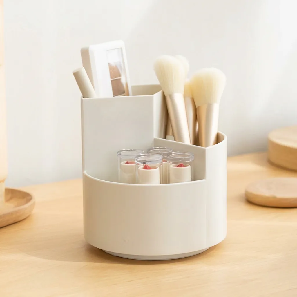Organisateur de Bureau Rotatif à 360 Degrés en Plastique Moderne Pot à Crayons Multifonctionnel Multi Compartiments Boîte de Rangement Pour Pinceaux de Maquillage Bureau École