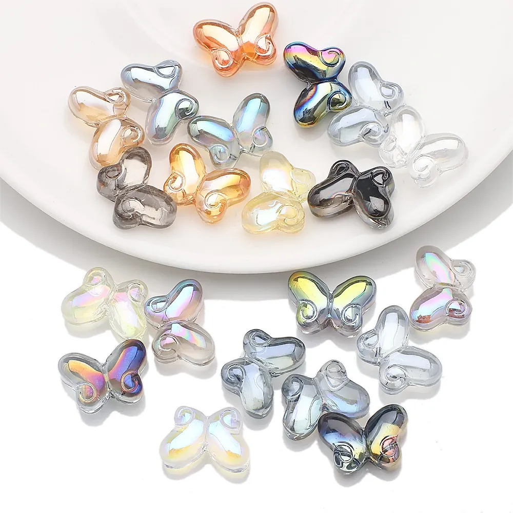 Butterfly Beads Iridescent Glass Crystal Aurora Finish Loose Drilled Spacer For DIY Necklace Bracelet Jewelry Making