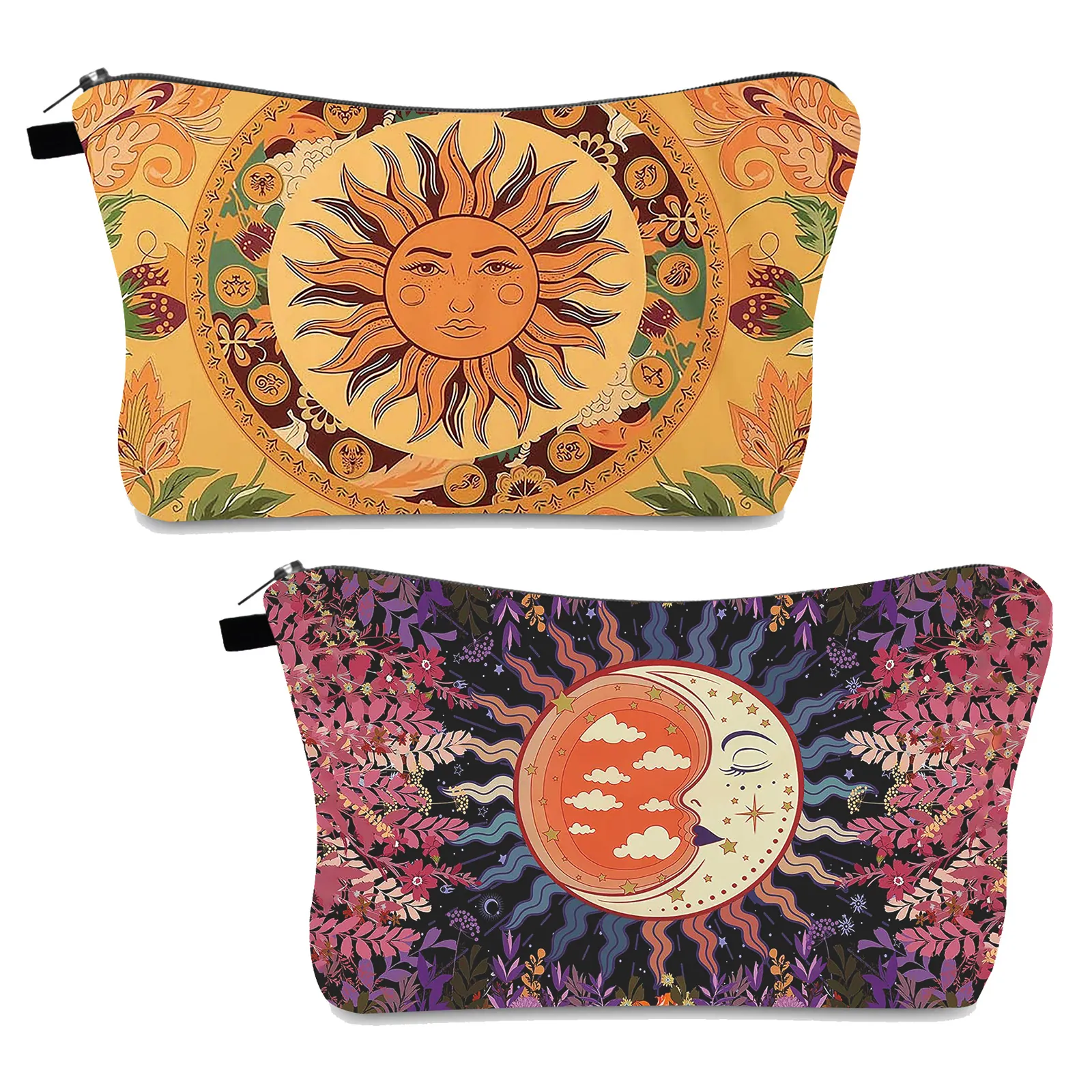 Polyester Waterproof Makeup Bag Zippered Travel Toiletry Organizer Portable Handbag For Women Multipurpose Boho Pouch
