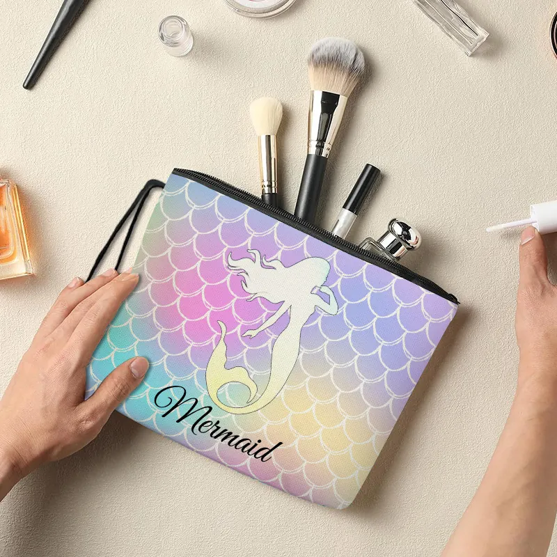 Mermaid Fish Scale Makeup Bag Gradient Polyester Zipper Pouch Travel Toiletry Case Portable Cosmetic Organizer Women Girls