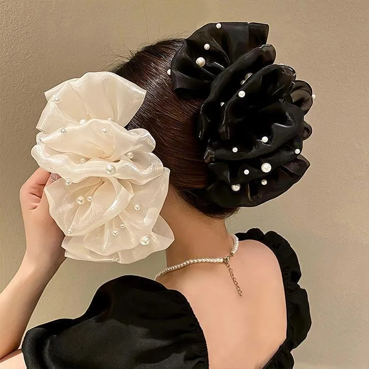 Molletta Grande Per Capelli Elegante Bubble Mesh Organza Künstliche Perle Sintetiche Forcina Con Volant Per Donne Ragazze