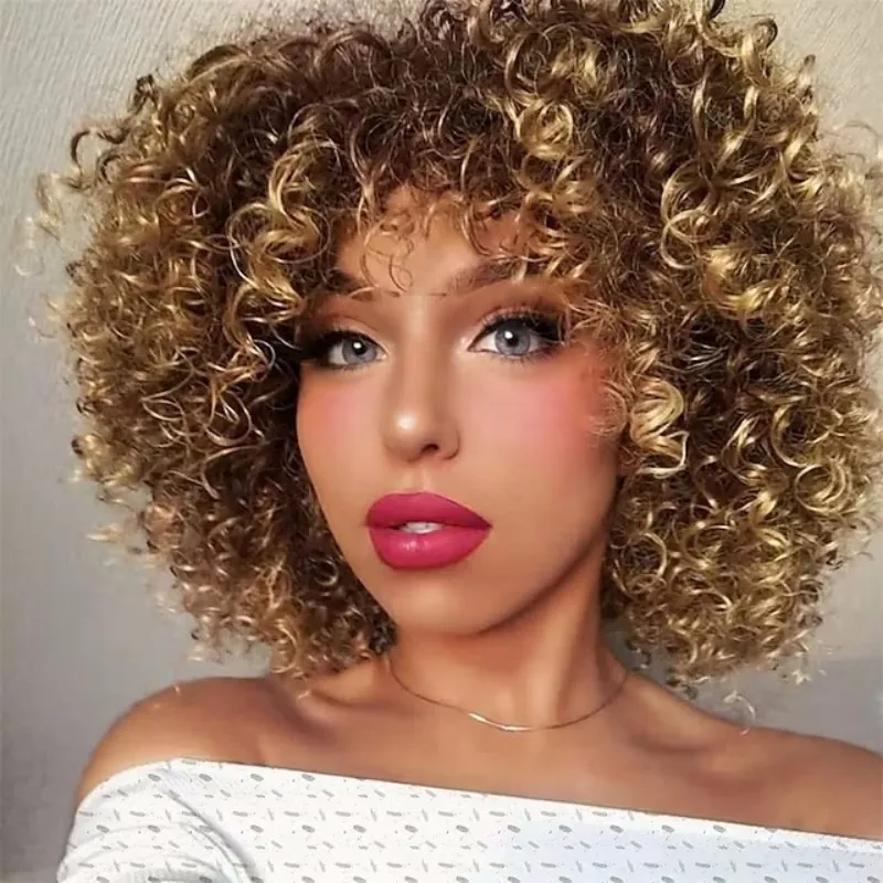 Short Afro Kinky Curly Wig Synthetic Heat Resistant Fiber Fluffy Hairpiece For Women Fashion Style