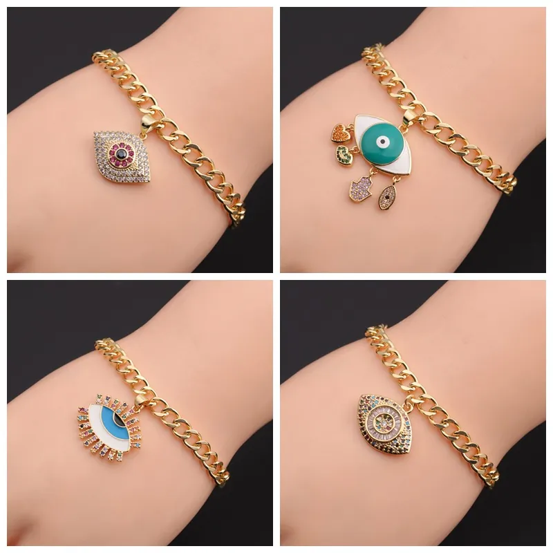 Evil Eye Charm Armband Kupfer Vergoldet Zirkonia Emaille Verstellbare Kette Schmuck Für Frauen Mädchen Kinder