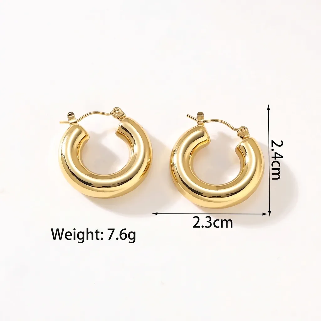 Chunky Hoop Earrings For Women Stainless Steel 18K Gold Plated Hollow Geometric C-Shape Twisted Mirror Polished Retro Style