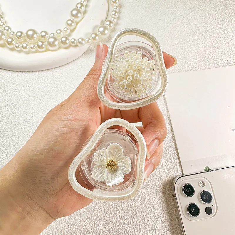 Transparent Resin Phone Socket Griptok Stand Irregular Shell Flower Faux Artificial Pearl Decorative Desktop Grip Korean Ins Style