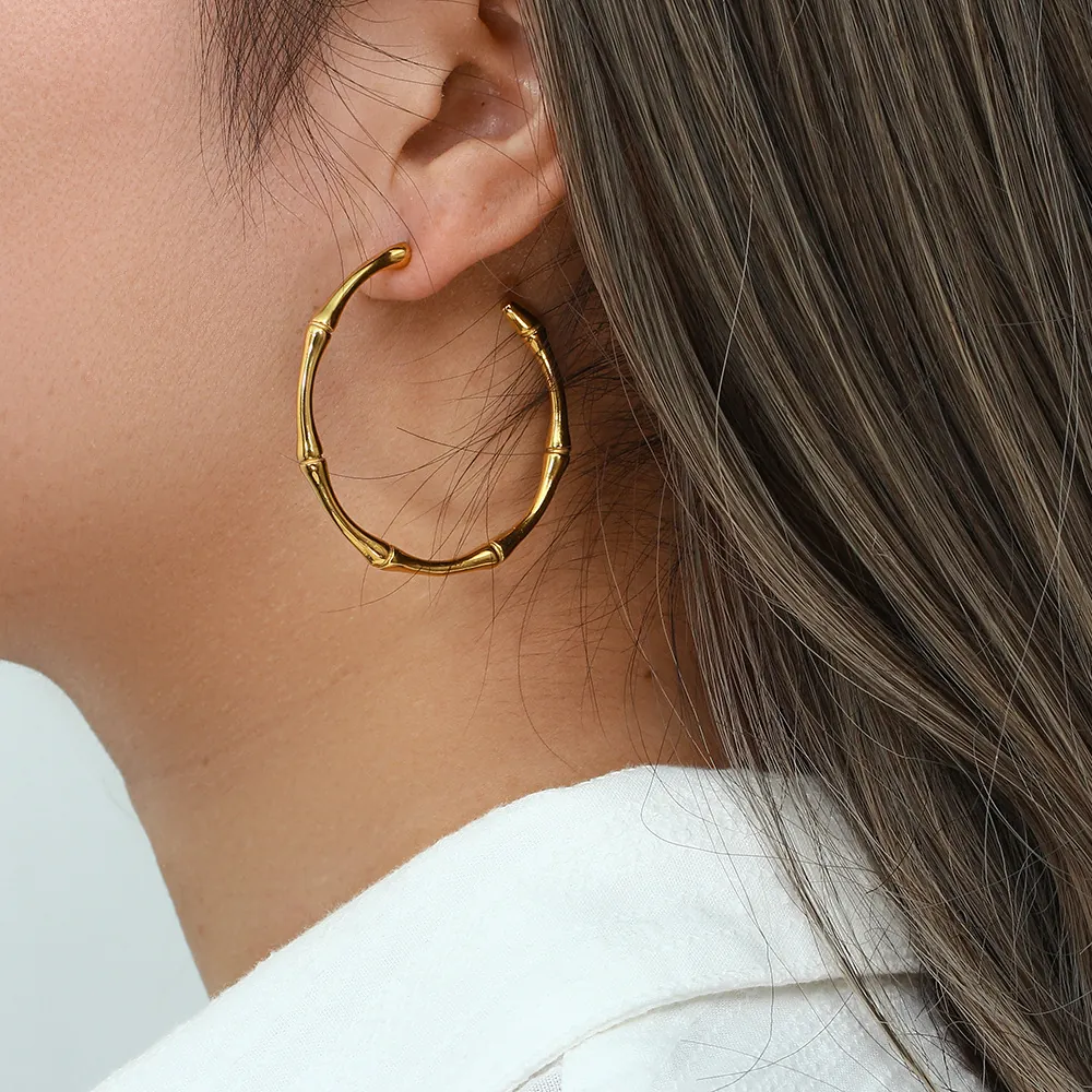 Mode 18K Vergoldet 316L Edelstahl Bambus Gelenk Große Creolen Für Damen Minimalistisch Geometrischer Schmuck Geschenk