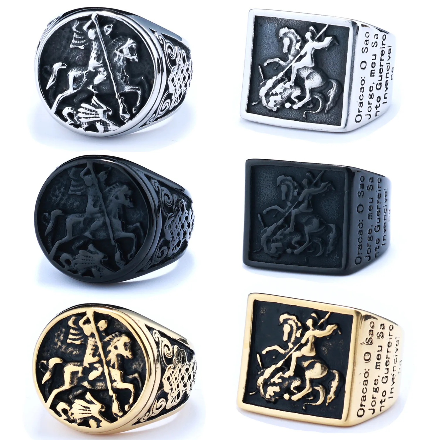 Bague Chevalier Saint Georges Dragon En Acier Inoxydable Motif Religieux Prière Bijoux Pour Hommes Accessoires