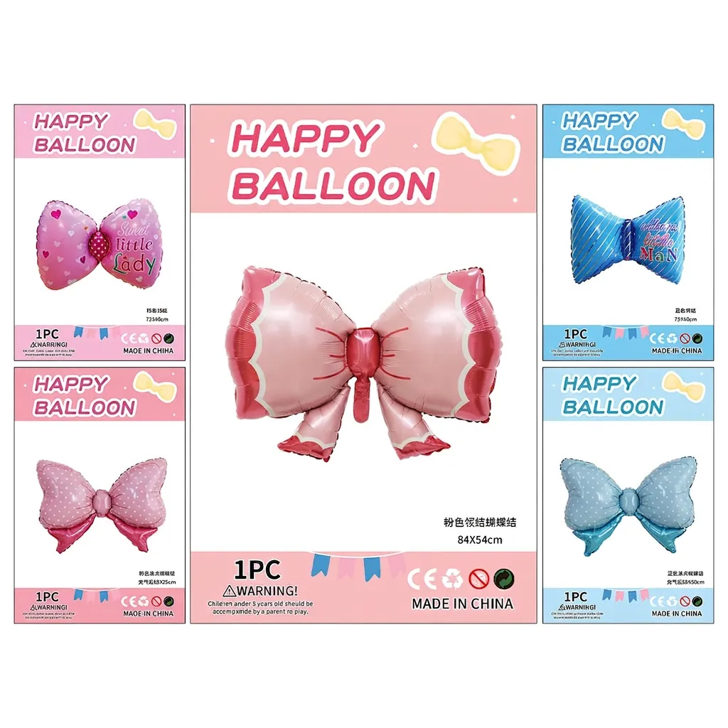 Bow Tie Shaped Aluminum Foil Balloons Polka Dot Striped Decorative Foil Balloon For Birthday Baby Shower Gender Reveal Party