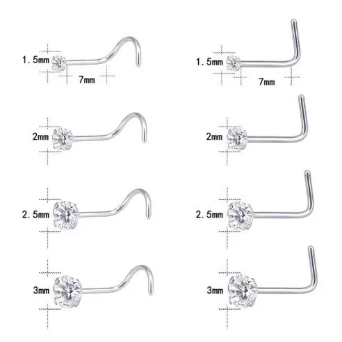 Nose Studs G23 Titanium Alloy Cubic Zirconia Body Piercing Jewelry L Shape Straight S Shape Unisex Polished Punk