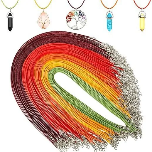 Fabrication de Bijoux DIY Cordon de Collier en Cire Avec Fermoir Mousqueton en Alliage de Zinc et Chaîne d'Extension pour Pendentifs Cordon Tressé Multicolore