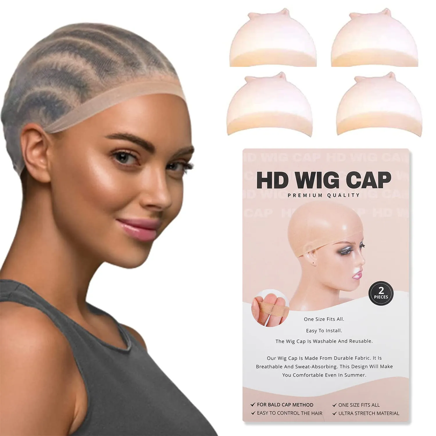 HD Wig Cap Elastic Nylon Stocking Lace Invisible Transparent Ultra Stretch Breathable Seamless For Wig Wearing