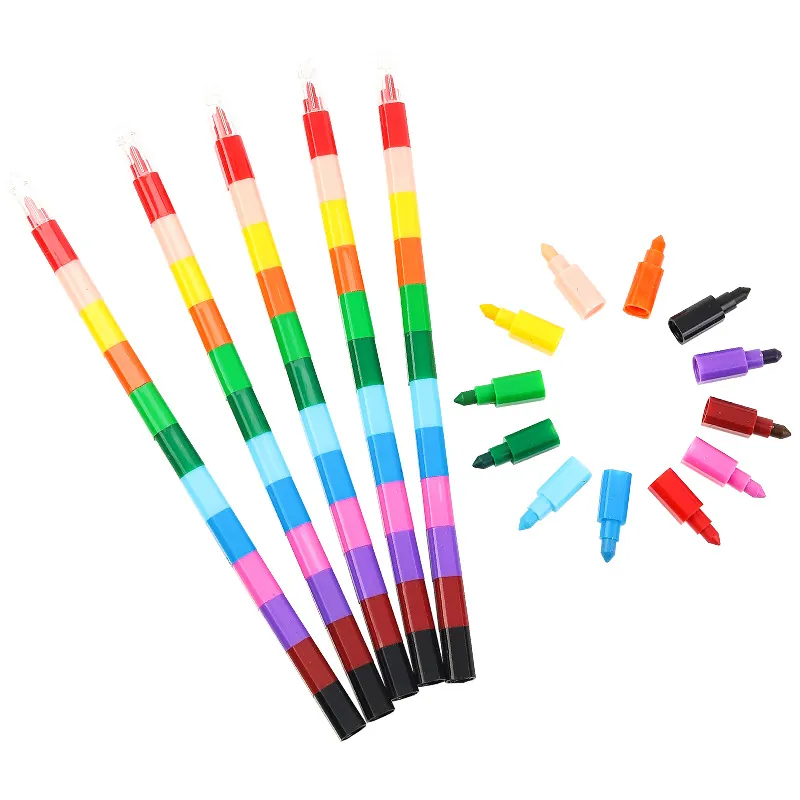 Stackable Crayons Splicing Building Block Design Drawing Pens For Kids Creative Graffiti Art Supplies Plastic Wax Multi Color