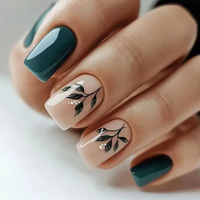 Unghie Finte Press On Quadrate Motivo Foglie Verdi Piante Unghie Artificiali Per Donne Manicure Elegante