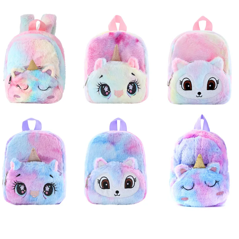 Kinder Plüschrucksack Webpelz Einhorn Tiermotiv Regenbogenfarben Süße Cartoon Schultasche Für Mädchen