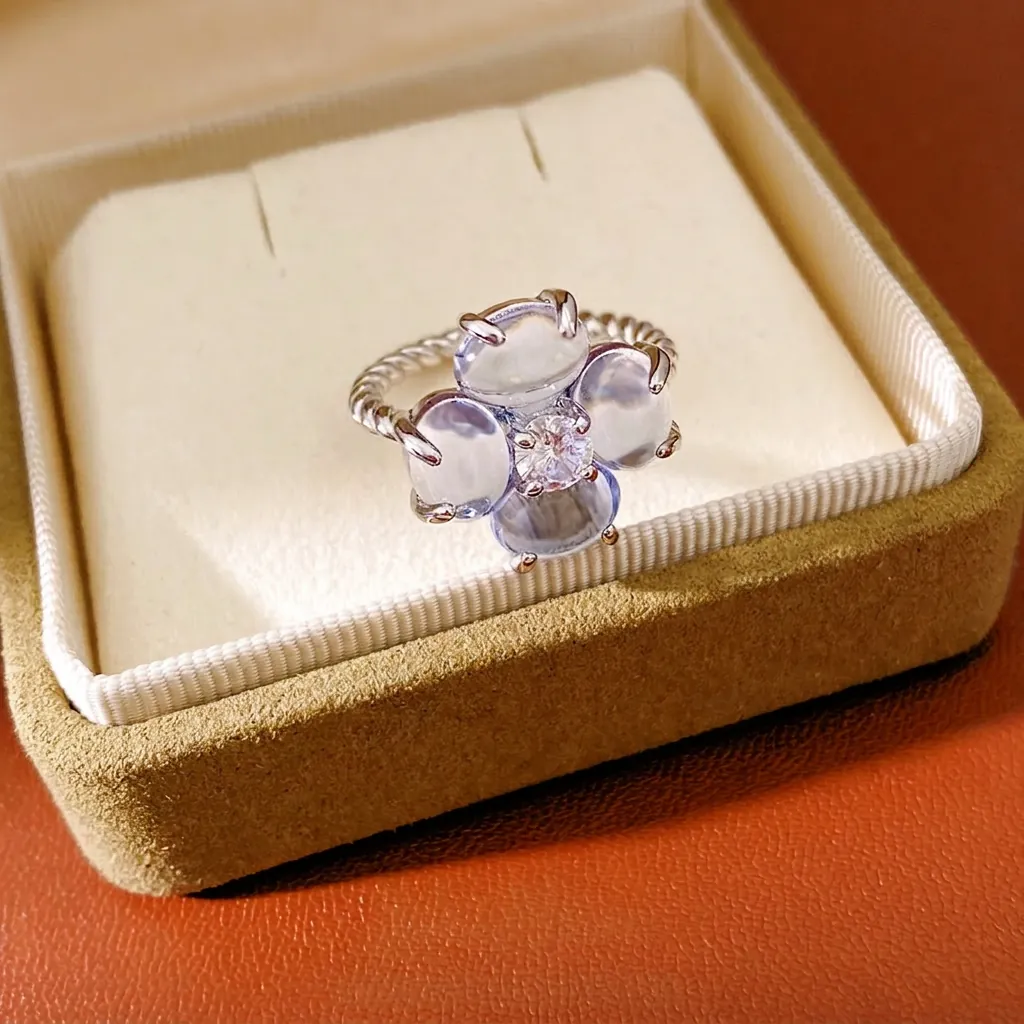 Bague Fleur Cuivre Plaqué Argent Zircon Trèfle Chanceux Anneau Torsadé Ouverte Ajustable Bijoux Doigt Femmes