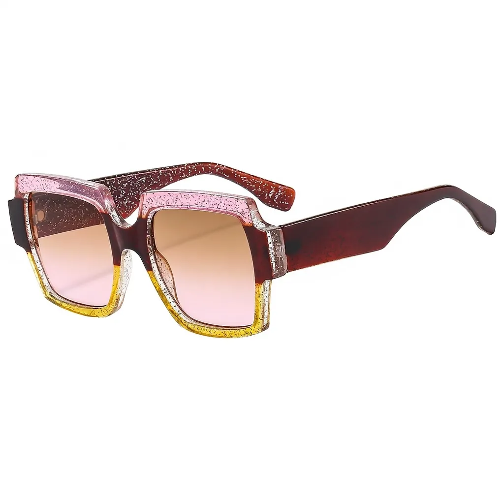 Oversized Square Sunglasses Women PC Frame Gradient Lenses Glitter Sparkle Leopard Retro Fashion UV400 Streetwear