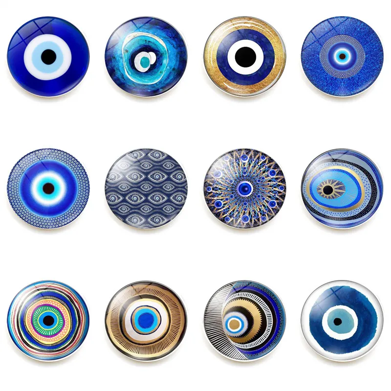 Turkish Evil Eye Fridge Magnets Round Crystal Glass Blue Nazar Refrigerator Magnetic Mandala For Kitchen Home Decor