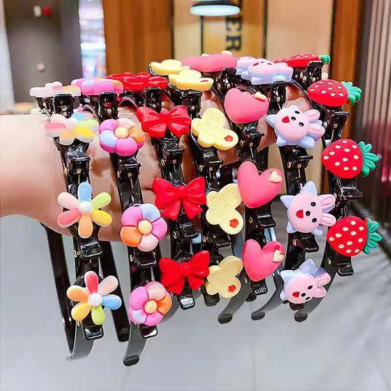 Diadema De Trenzado De Doble Capa Para Niños Con Clips Pequeños Plástico Flor Conejo Fruta Princesa Para Niñas