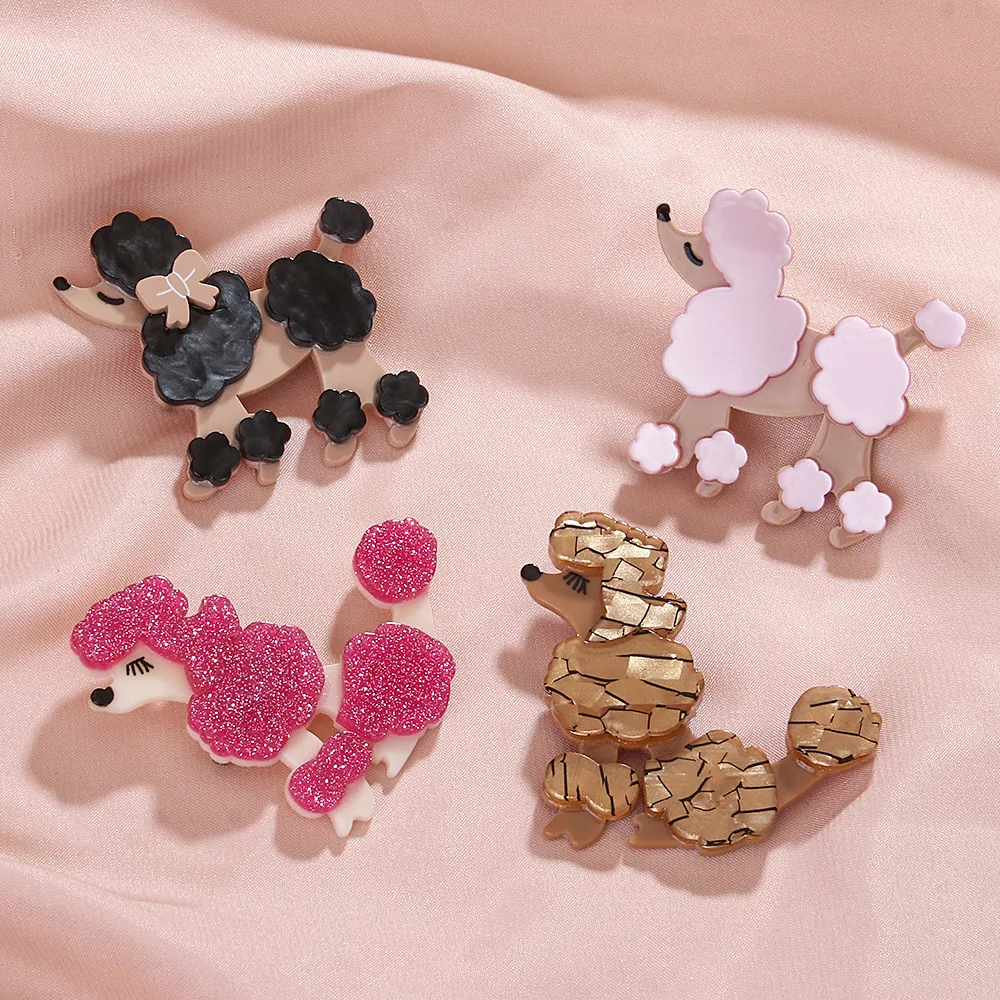Cute Cartoon Poodle Dog Shape Brooch Pin Acrylic Acetate Resin Fashion Animal Jewelry For Women