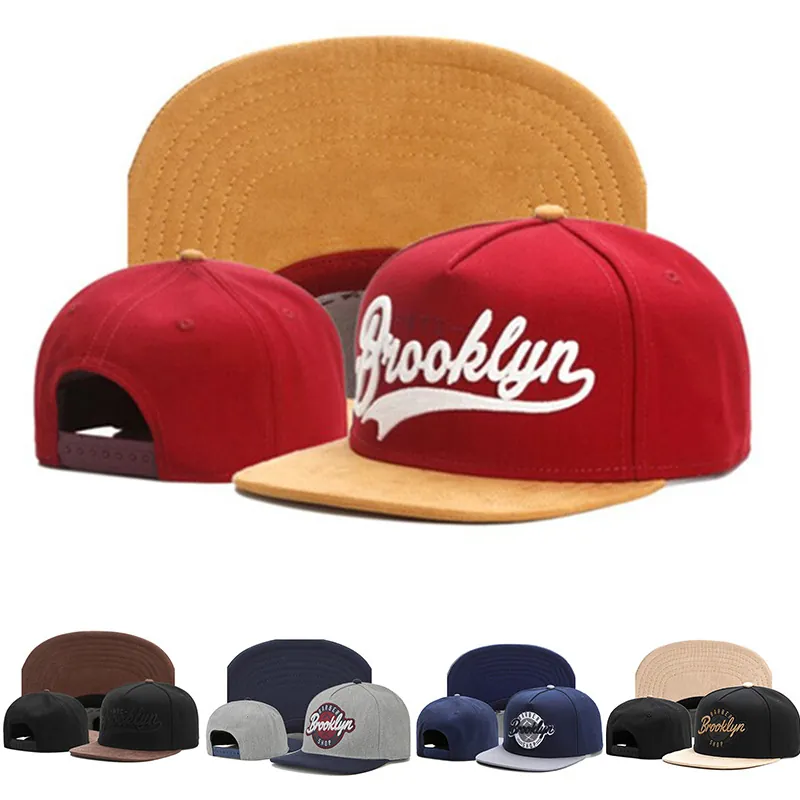 Casquette de Baseball Snapback en Coton Broderie Lettres Brooklyn Bloc de Couleur Bord Plat Réglable Chapeau Hip Hop