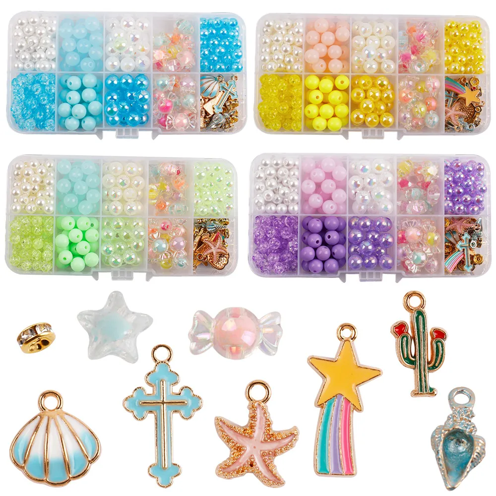 DIY Jewelry Making Supplies Acrylic Beads And Alloy Charms Storage Case For Handcrafted Bracelets Necklaces Earrings Colorful Faux Artificial Pearls Variety